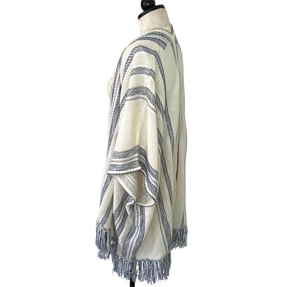 Lucky Brand Shawl Poncho Womens Size Small S Woven Open Striped Bohemian Ivory - Picture 6 of 10